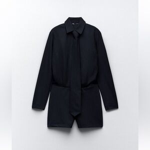 NWT ZARA Pinstripe Jumpsuit with Necktie